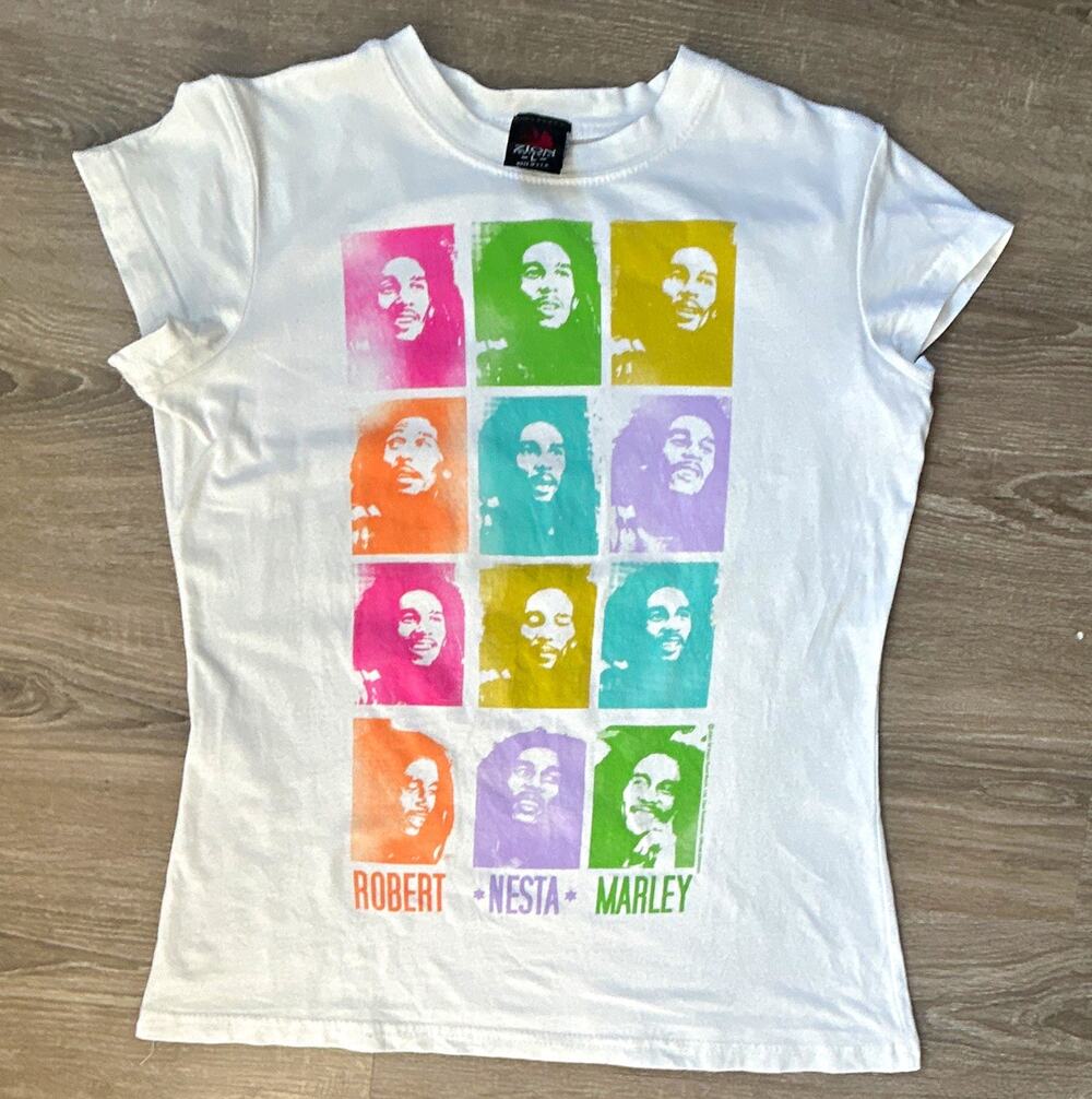 Zion Rootswear White Bob Marley Graphic Cotton Blend Crew Neck T-Shirt L